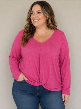 Kismet Pink Twist Front Long Sleeve Knit Top